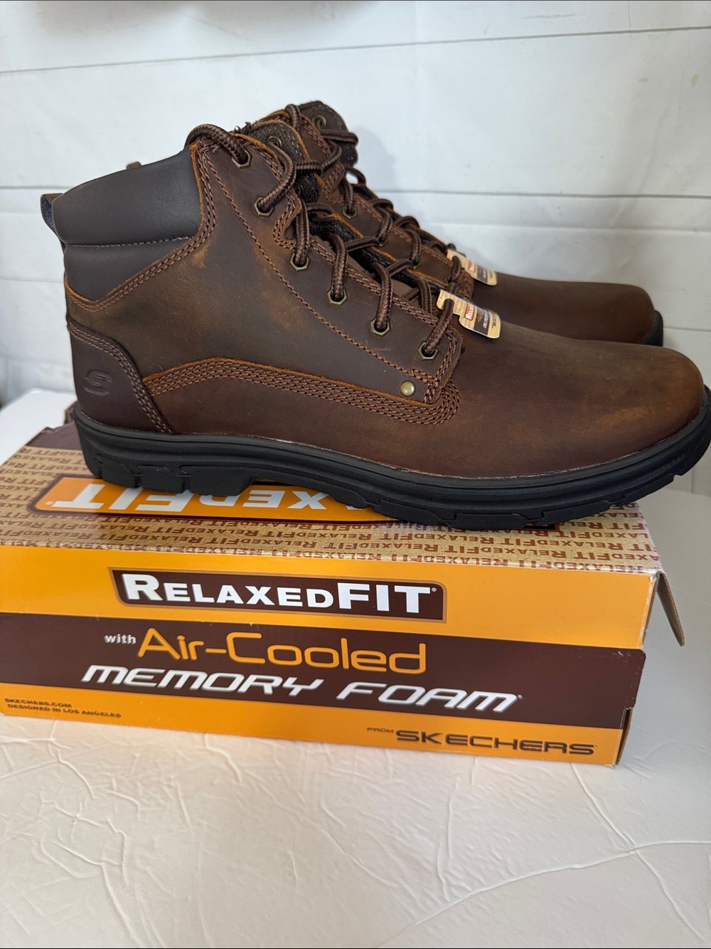 Skechers Men’s Size 14 Brown Relaxed Fit Memory Foam Work Boots Segment Garnet